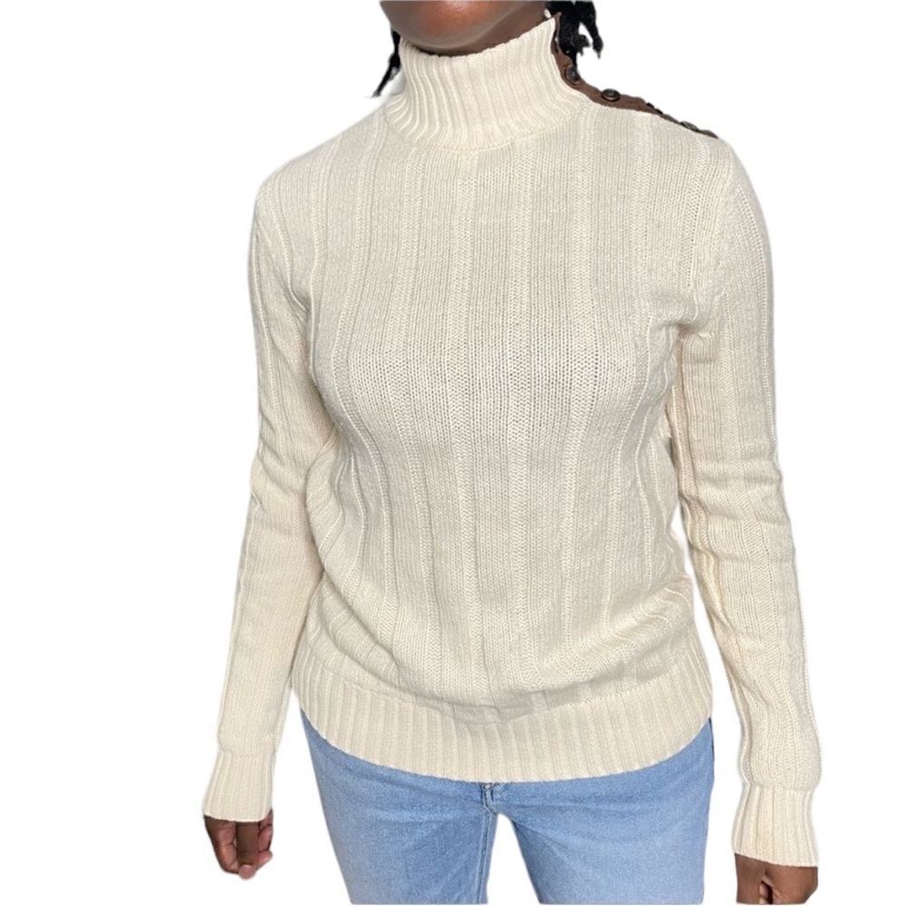 Revolve Ralph Lauren Jeans Ribbed Cream Turtleneck Sweater Size M